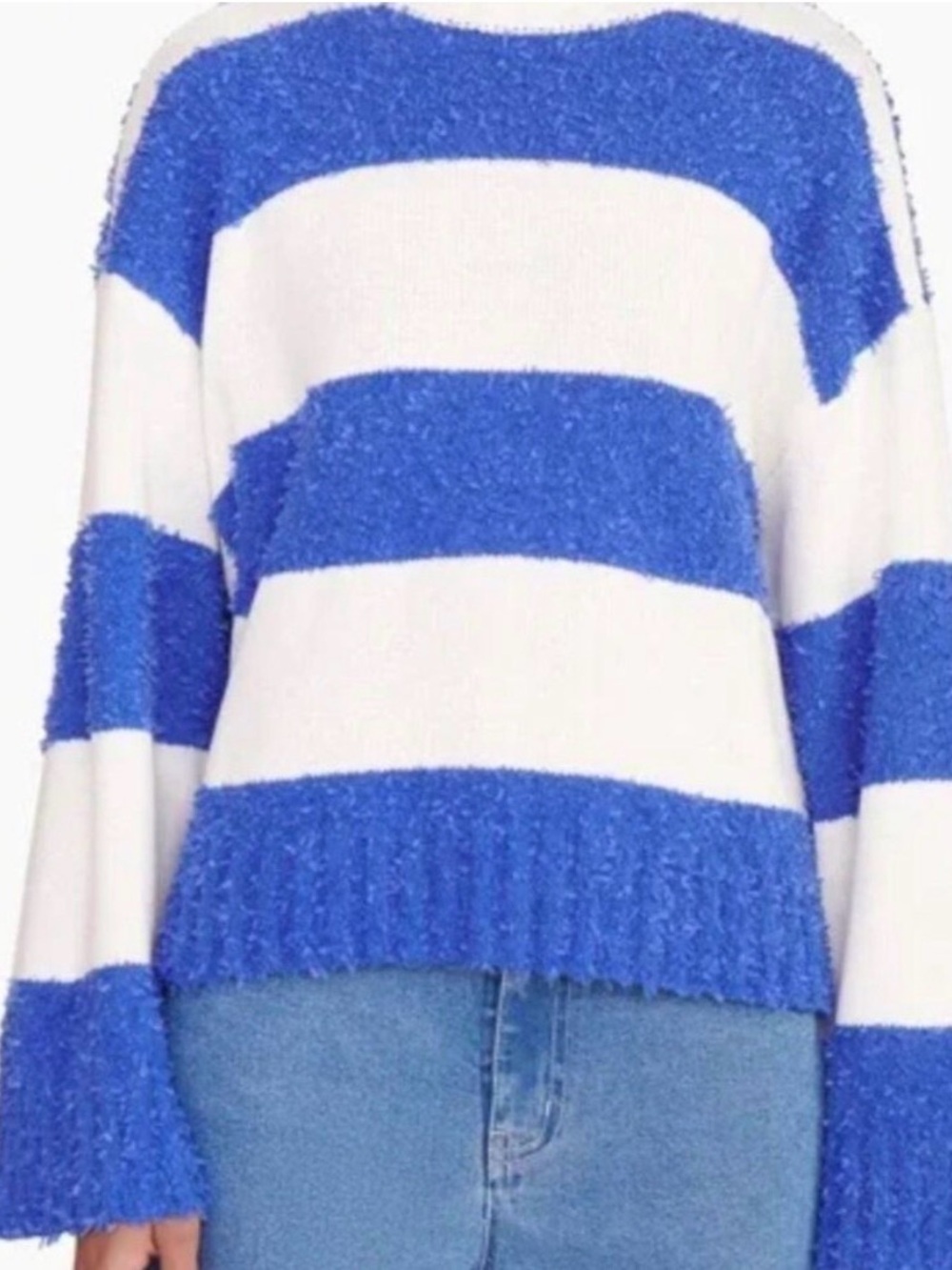 STAUD Blue & White Striped Scoop-Neck Sweater size small